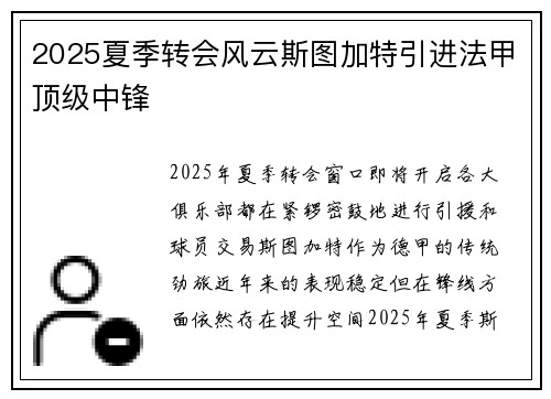 2025夏季转会风云斯图加特引进法甲顶级中锋 2025夏季转会风云斯图加特引进法甲顶级中锋